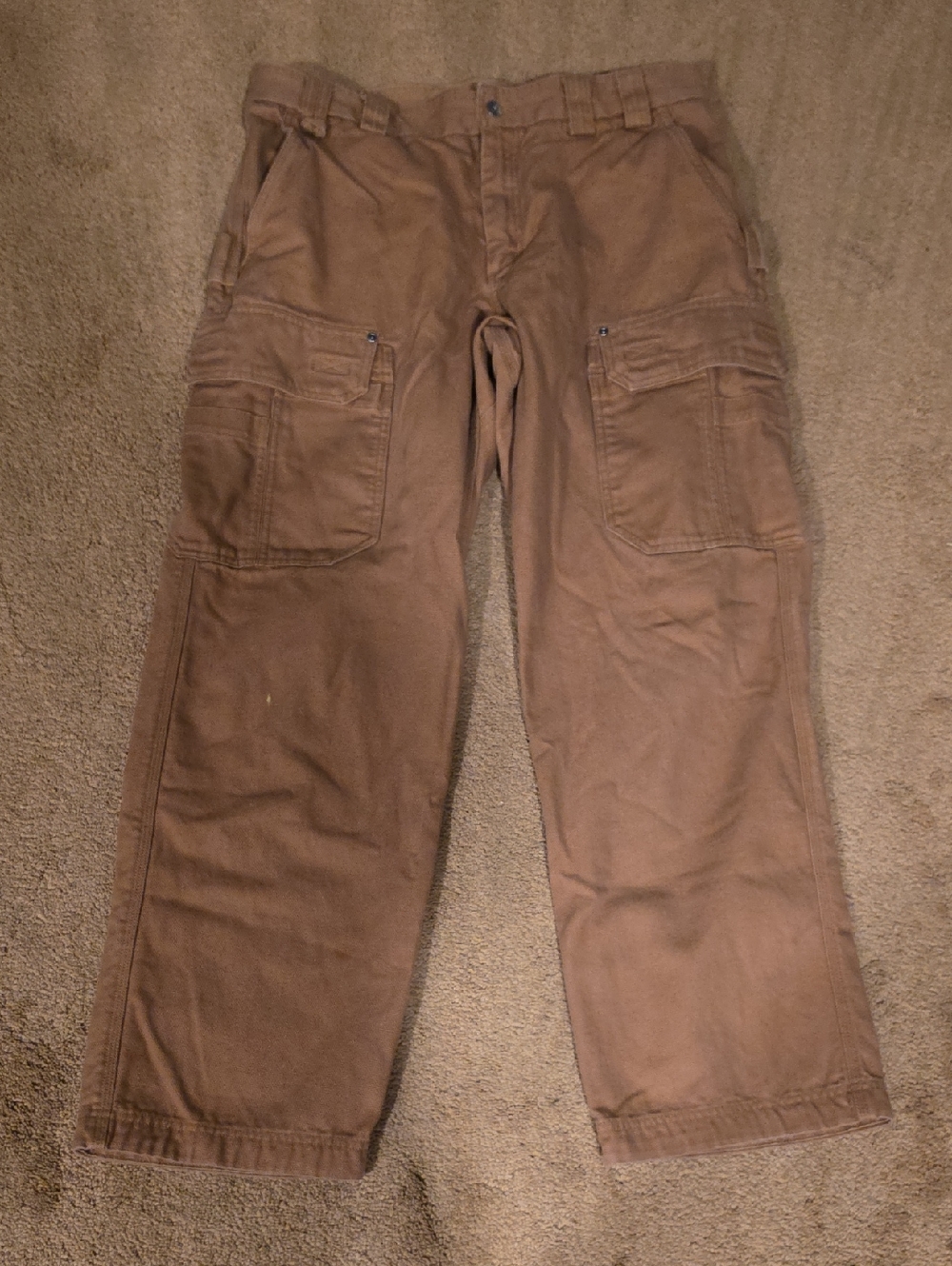 Men's Brown Cargo Work Pants - Relaxed Fit Durable Utility Style 38x32
